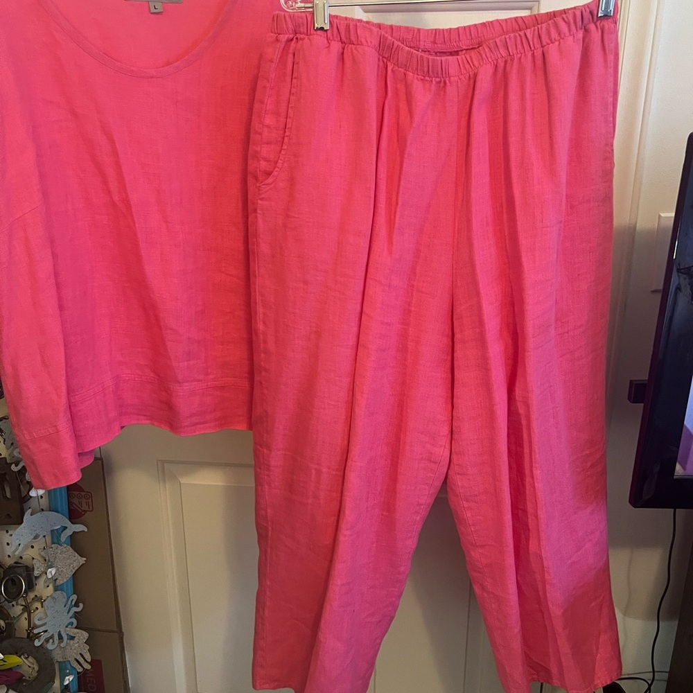 Flax 2 piece hot pink linen set